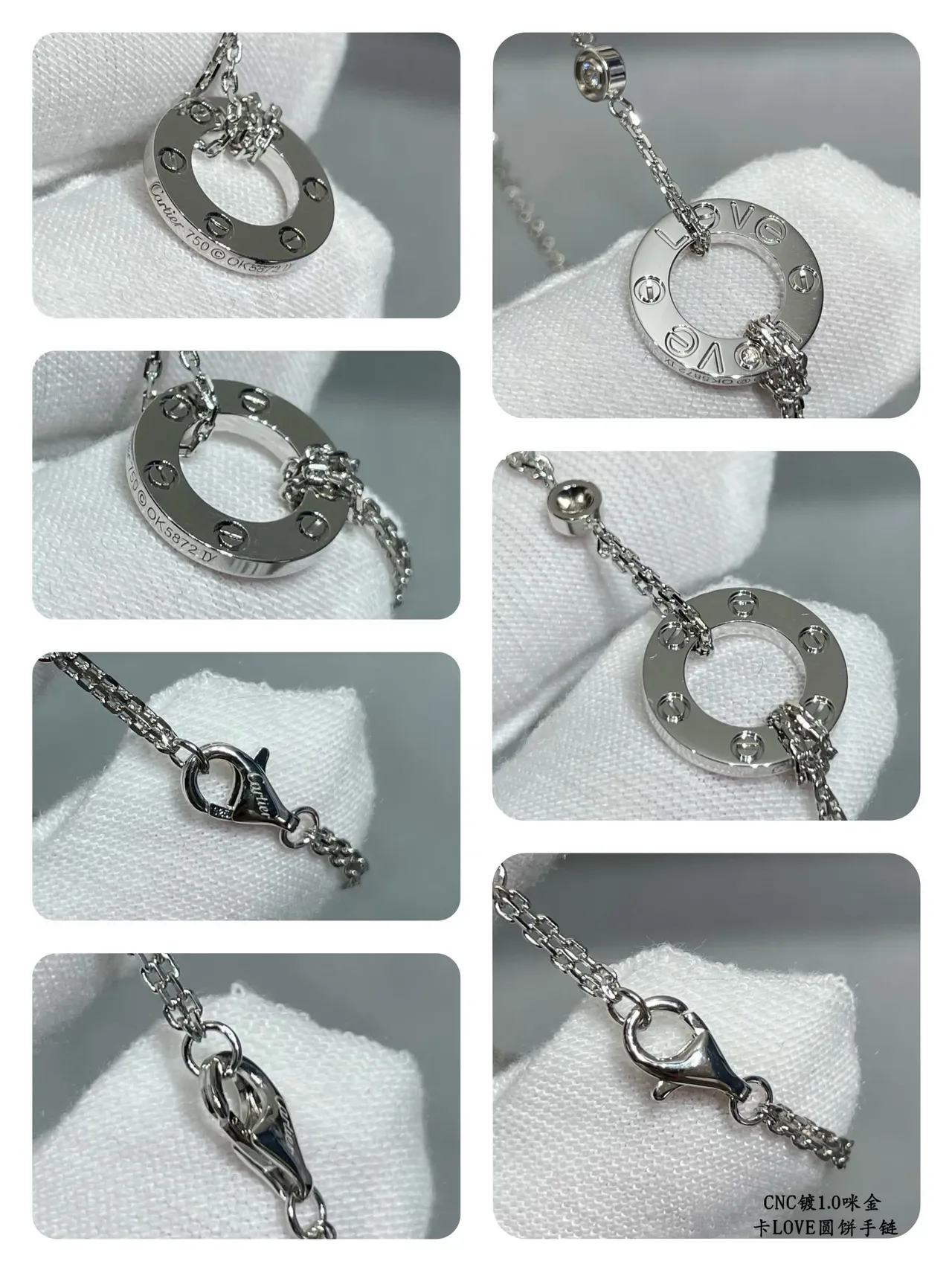 Bracelet Cartier Love Or Argent Chaîne à Maillons Fins Motif Anneau Ouvert Circulaire 2