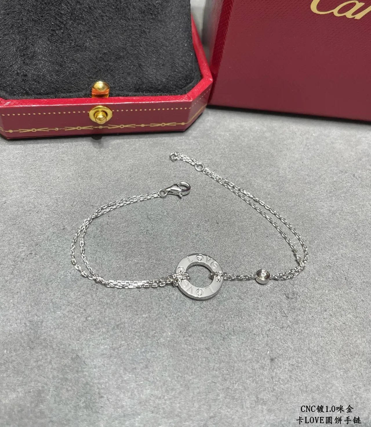 Bracelet Cartier Love Or Argent Chaîne à Maillons Fins Motif Anneau Ouvert Circulaire 6