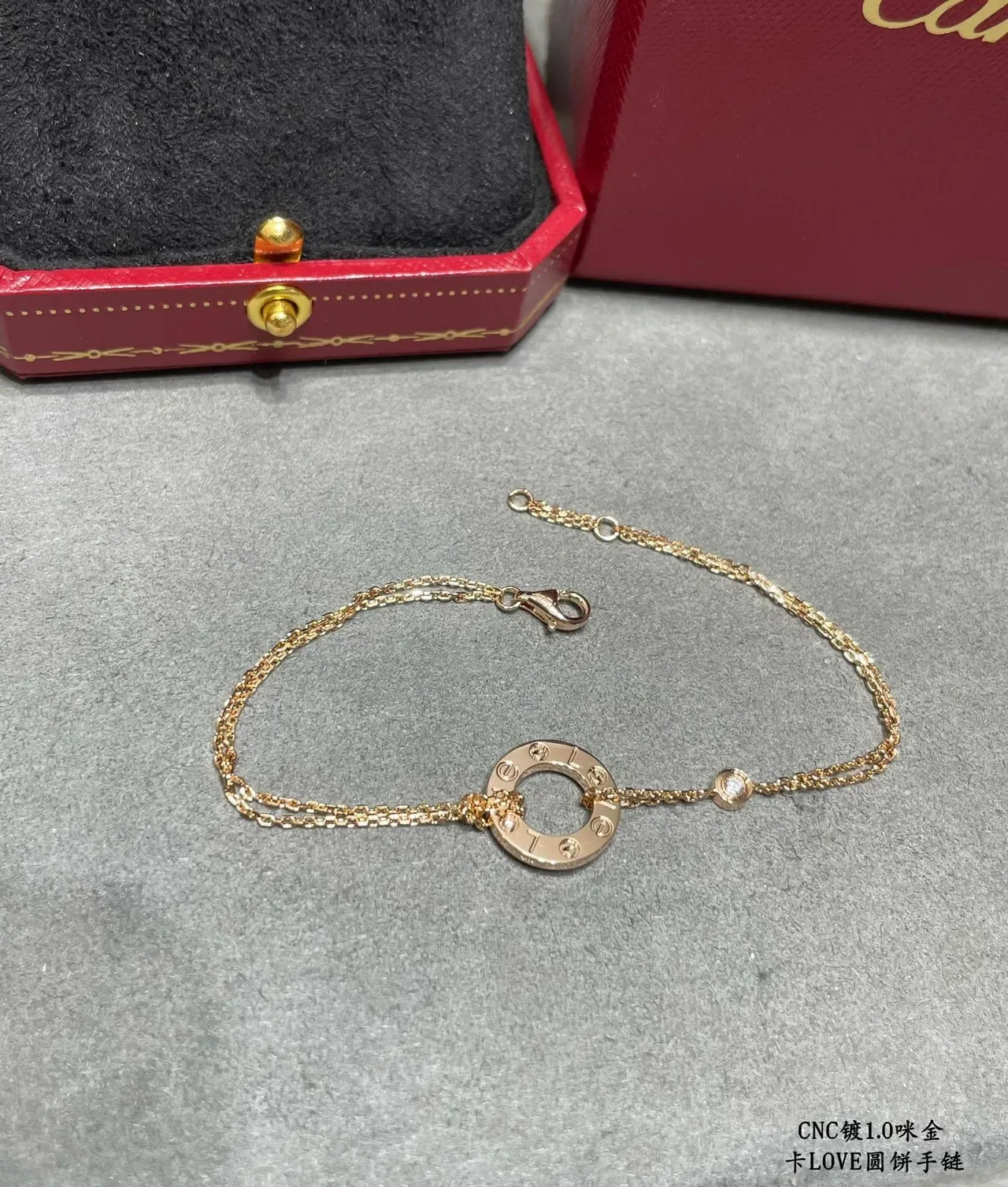Bracelet Cartier Love Or Argent Chaîne à Maillons Fins Motif Anneau Ouvert Circulaire 7