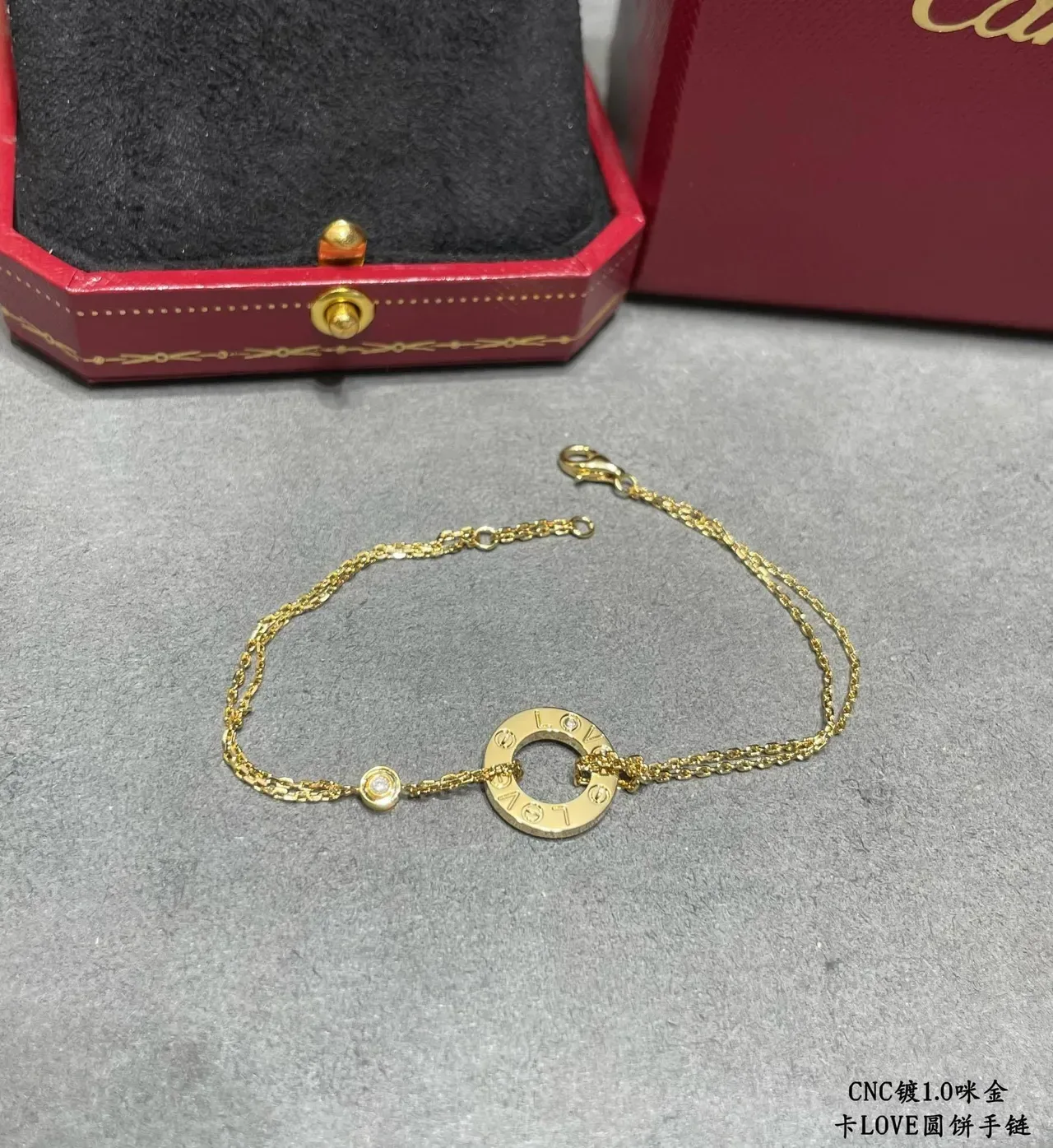 Bracelet Cartier Love Or Argent Chaîne à Maillons Fins Motif Anneau Ouvert Circulaire 8
