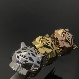 Cartier Panthère Gold Silver Geometric Panther Head Faceted Metal Ring