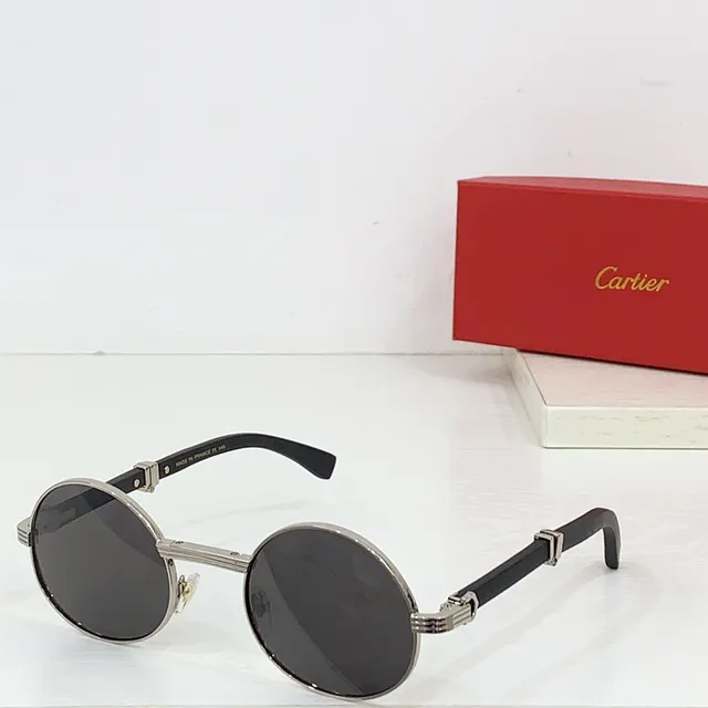 Cartier نظارات شمسية مدورة ذهبية وبنية أسيتات 5