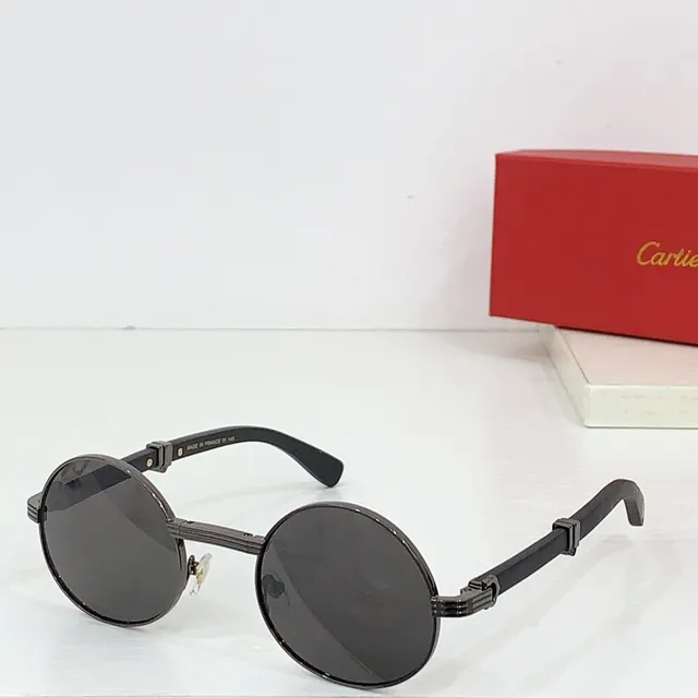 Cartier نظارات شمسية مدورة ذهبية وبنية أسيتات 6
