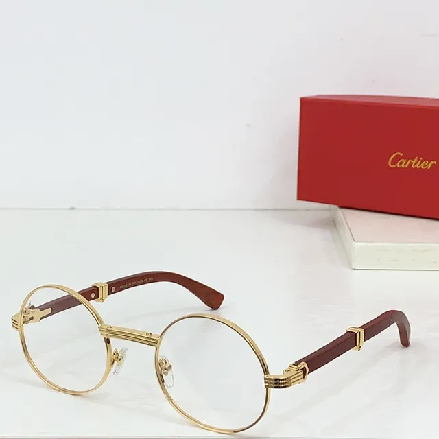 Cartier نظارات شمسية مدورة ذهبية وبنية أسيتات 8