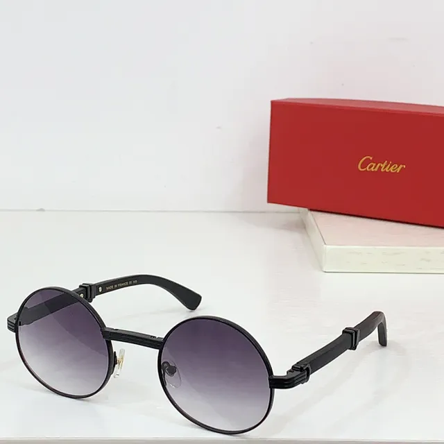 Cartier نظارات شمسية مدورة ذهبية وبنية أسيتات 9