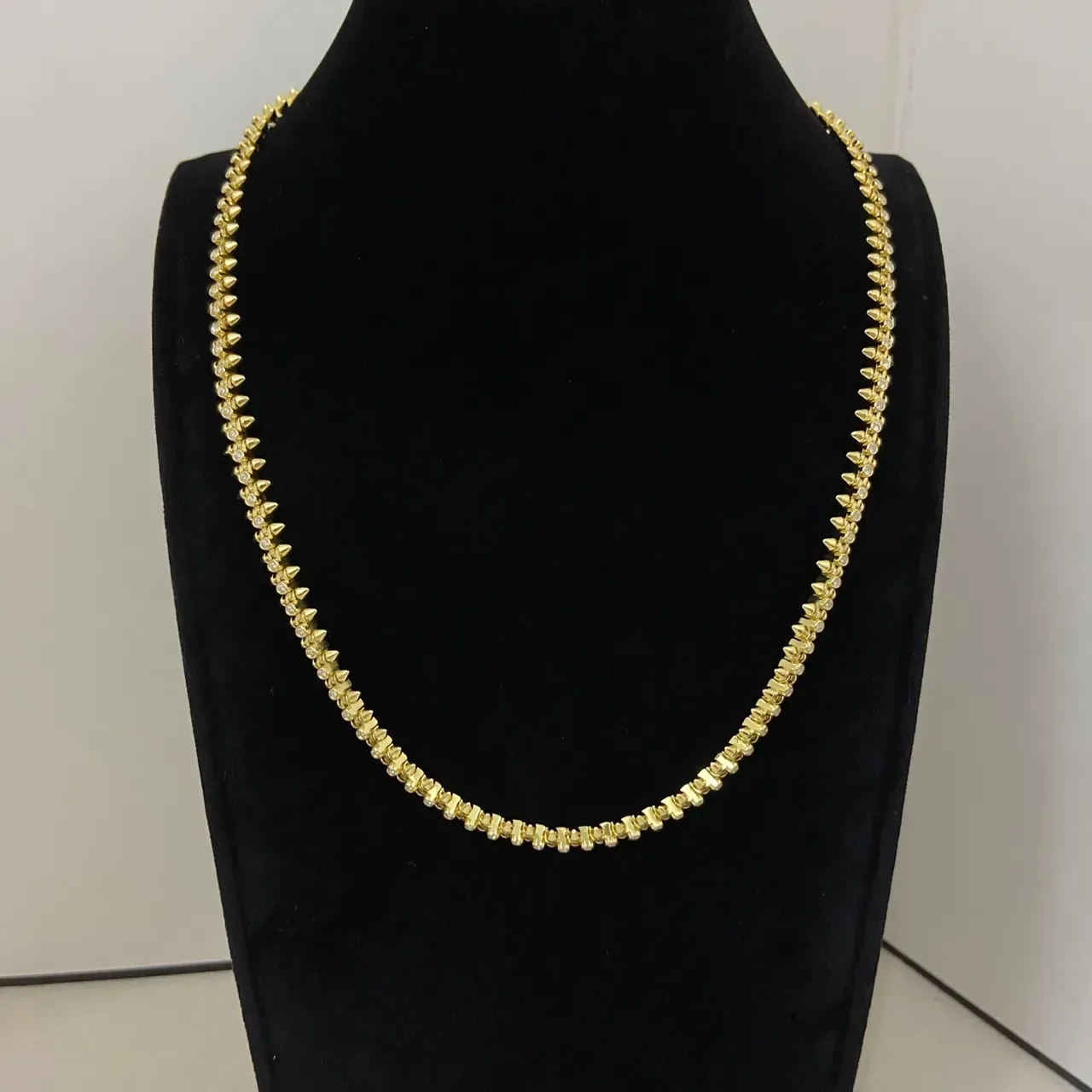 Cartier Spiky Motif Silver Gold Spiked Link Pavé-Set Necklace 4
