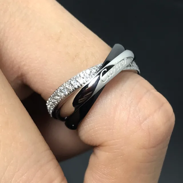 Cartier Trinity Pavé Diamond and Black Enamel Ring 4