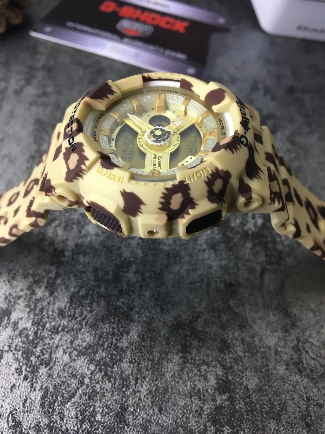 Casio Beige Brown Leopard-Print Resin Case Gold-Tone Hardware Watch 4