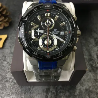 Casio Black Blue Chronograph Tachymeter Bezel Watch