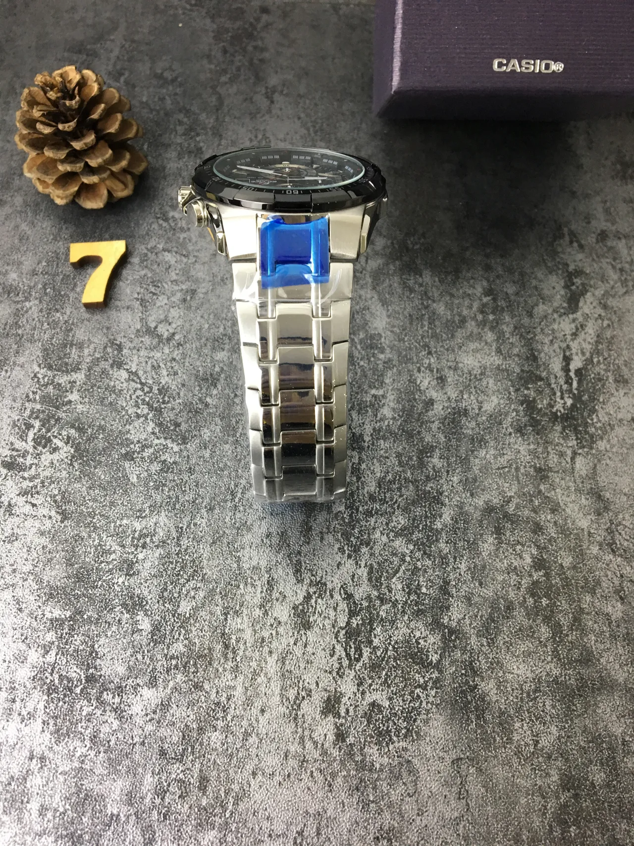 Casio أسود أزرق كرونوغراف تاخيميتر إطار ساعة 3