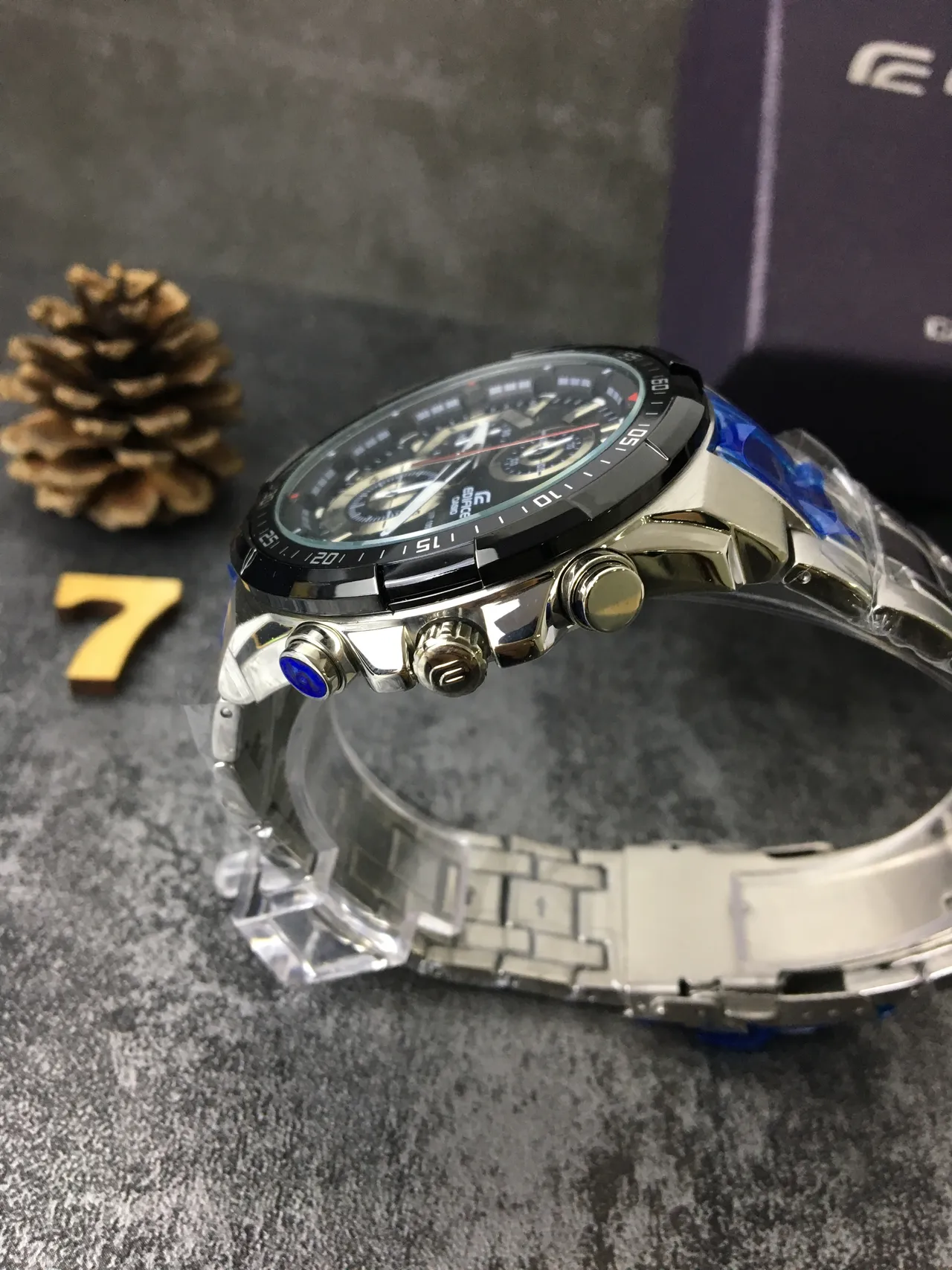 Casio أسود أزرق كرونوغراف تاخيميتر إطار ساعة 4