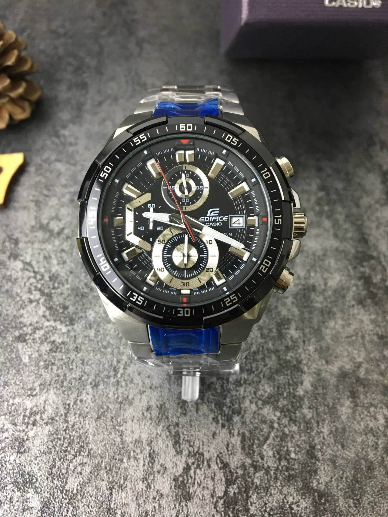 Casio أسود أزرق كرونوغراف تاخيميتر إطار ساعة 5