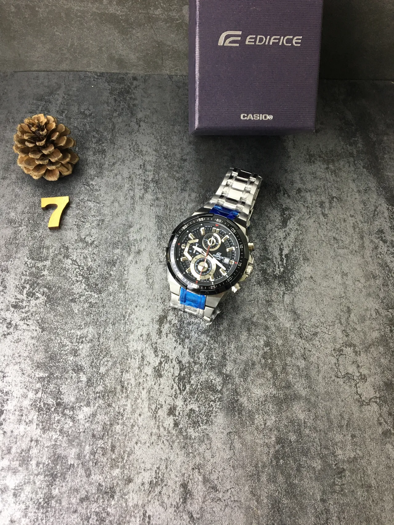 Casio أسود أزرق كرونوغراف تاخيميتر إطار ساعة 7