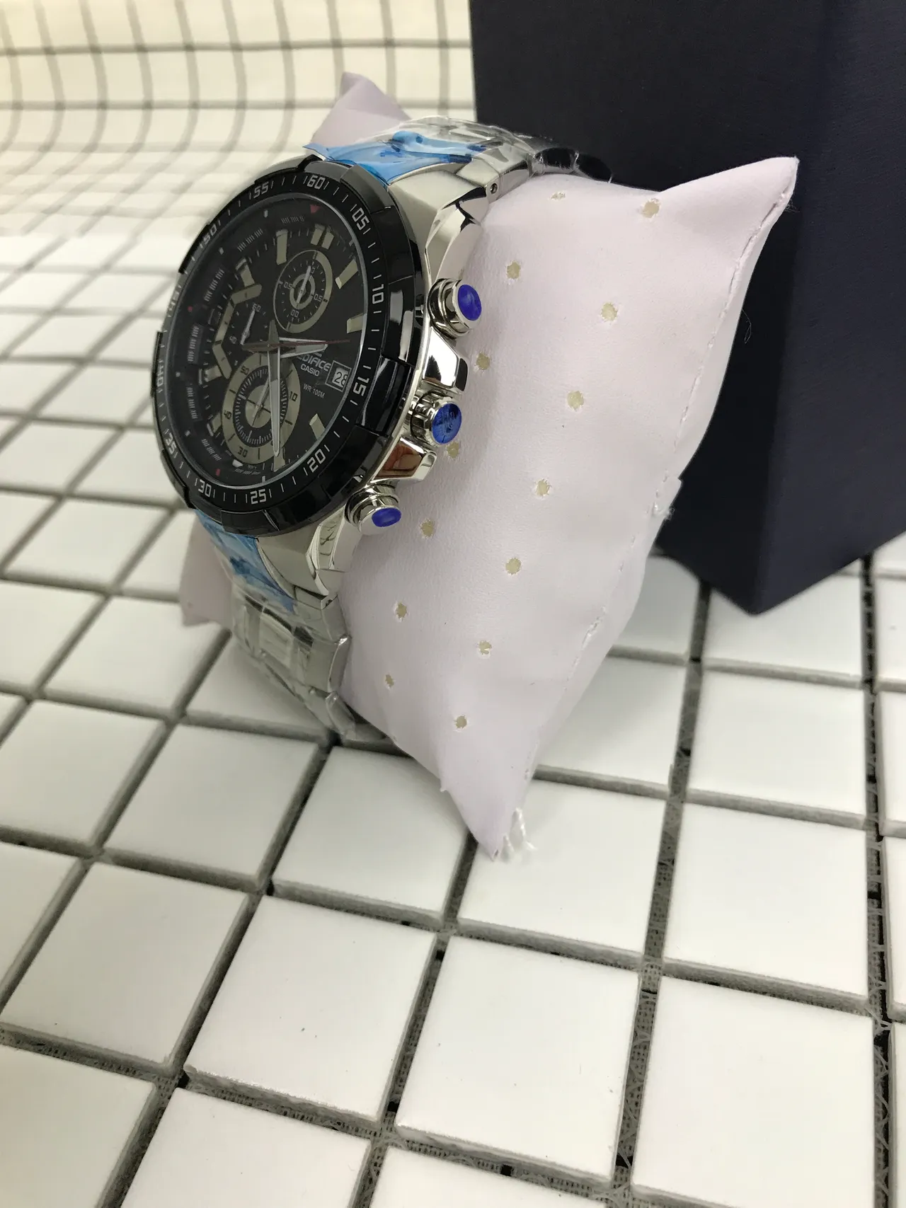 Casio أسود أزرق كرونوغراف تاخيميتر إطار ساعة 9