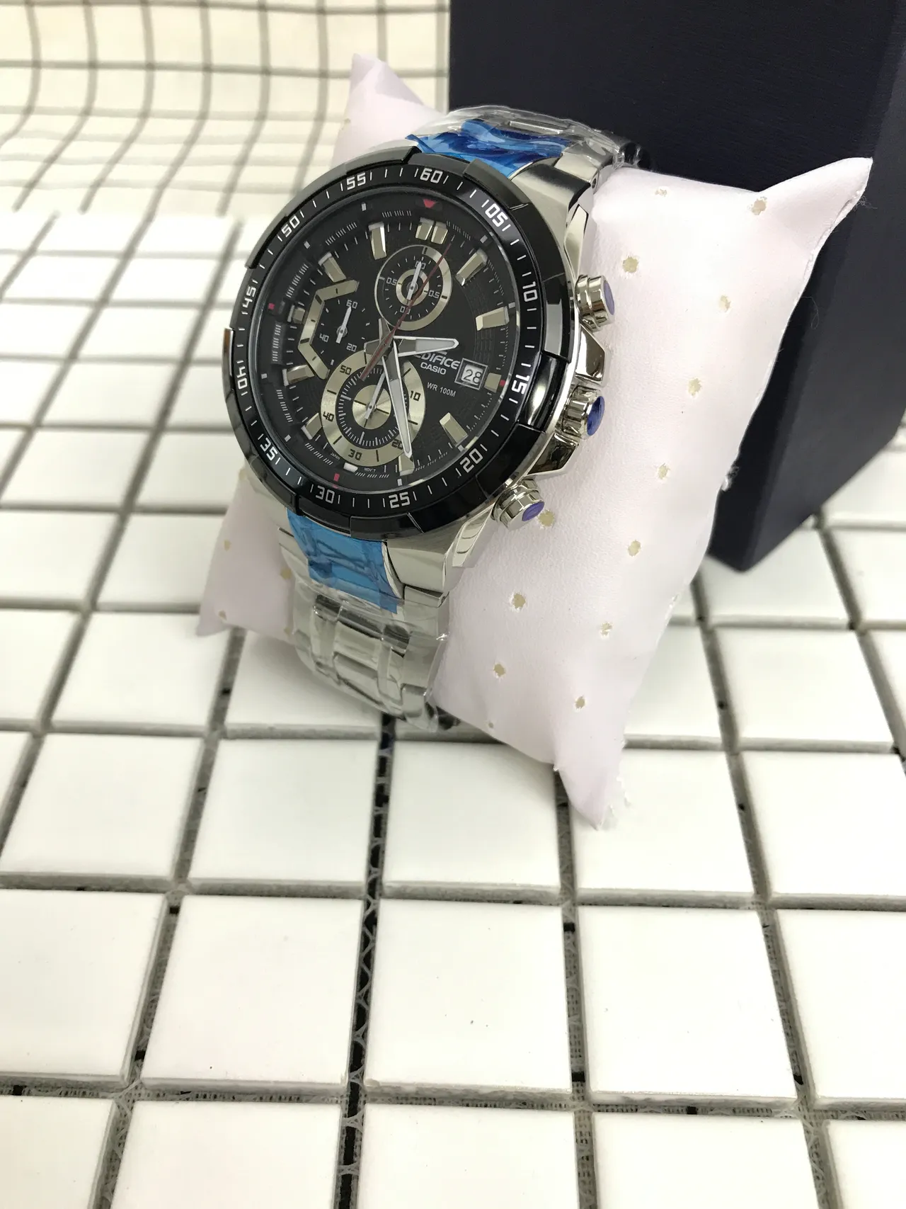 Casio أسود أزرق كرونوغراف تاخيميتر إطار ساعة 10