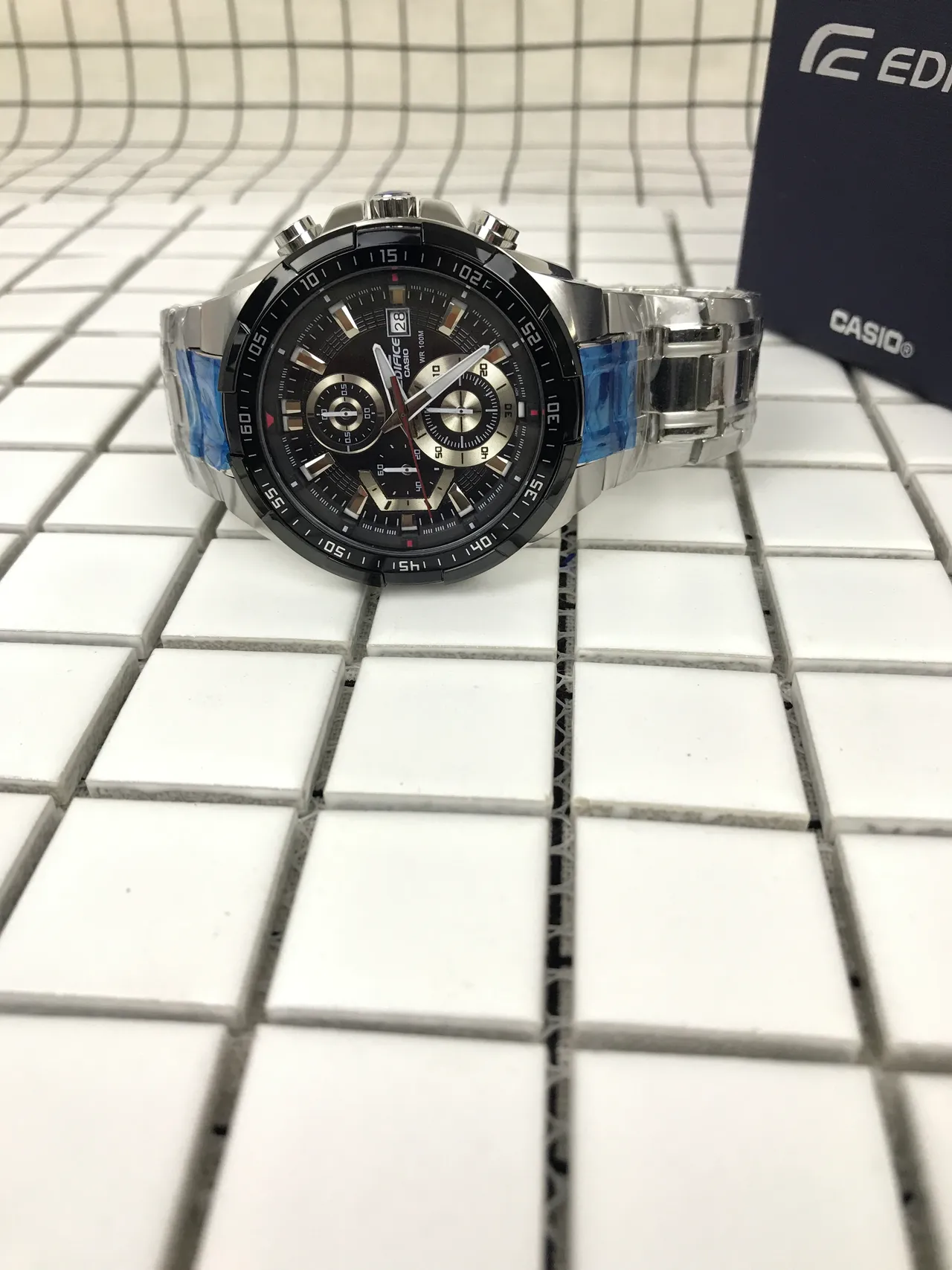 Casio أسود أزرق كرونوغراف تاخيميتر إطار ساعة 11