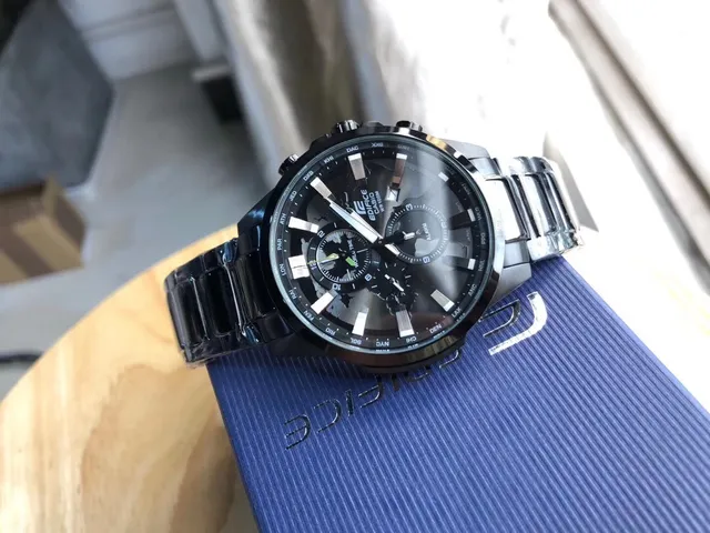 Casio EDIFICE كرونोغراف توقيت عالمي أسود ساعة رياضية 8