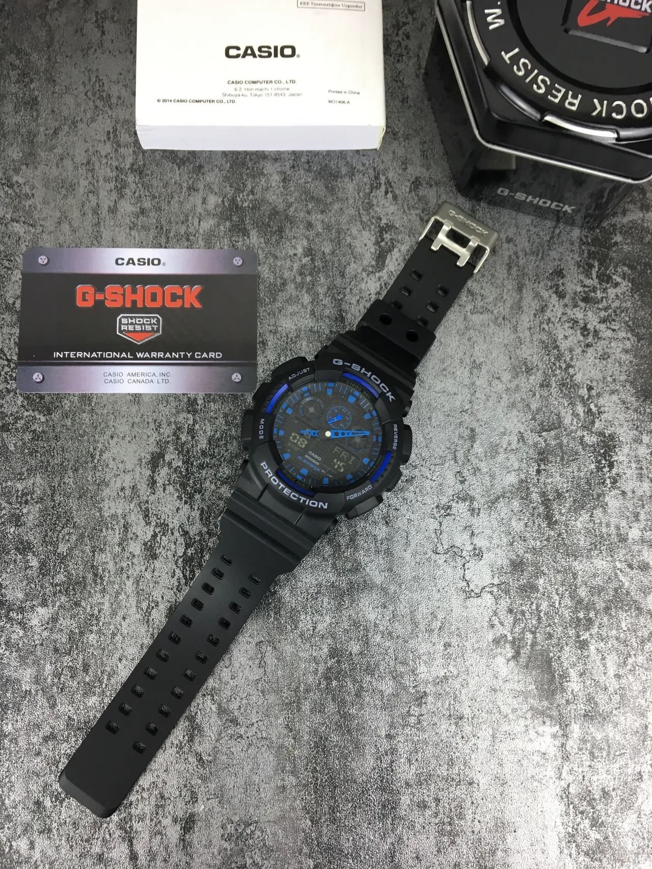 Casio G-Shock GA-100 Preto e Azul Relógio Esportivo 7
