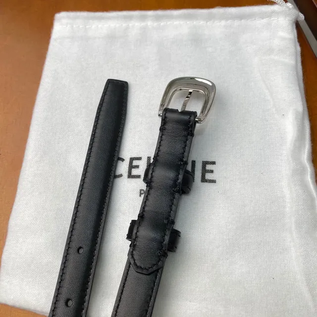 Celine Black Gold Slim Buckle Leather Belt 14