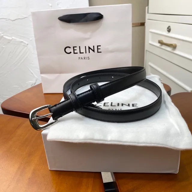 Celine Black Gold Slim Buckle Leather Belt 15