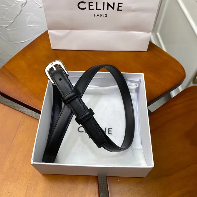 Celine Black Gold Slim Buckle Leather Belt 17