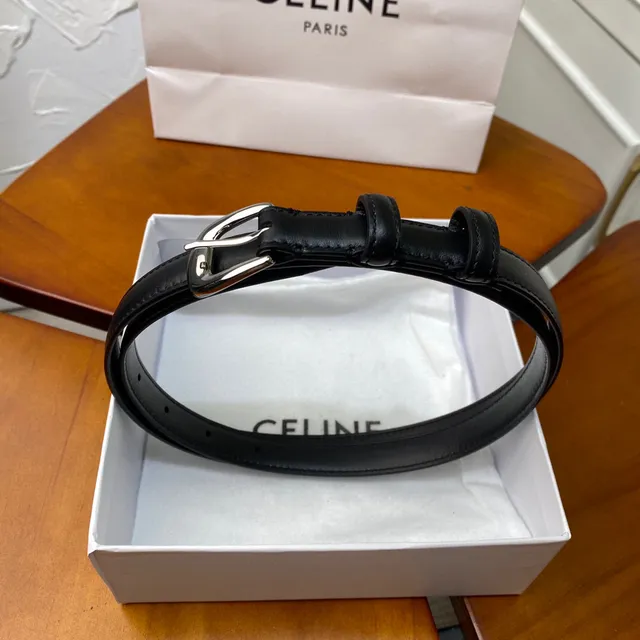 Celine Black Gold Slim Buckle Leather Belt 19