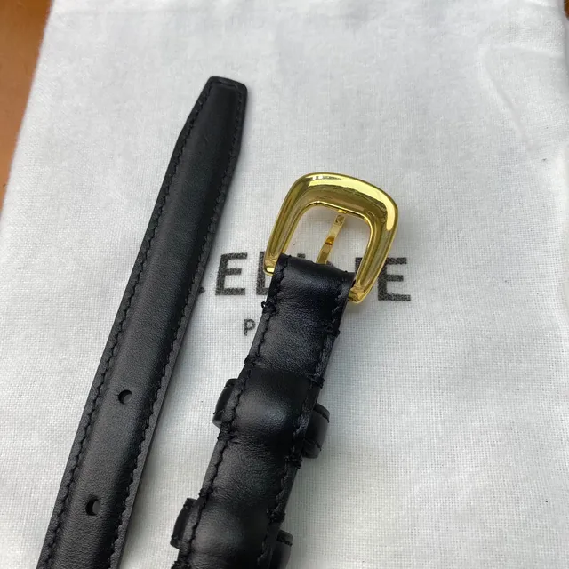 Celine Black Gold Slim Buckle Leather Belt 20