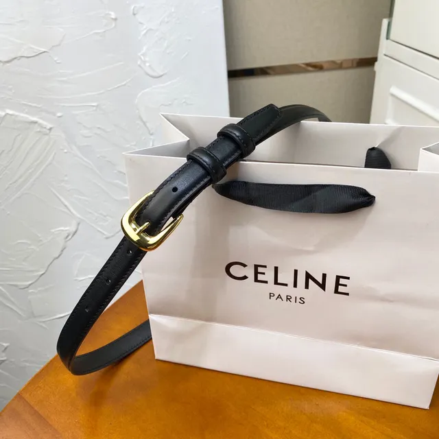 Celine Black Gold Slim Buckle Leather Belt 21