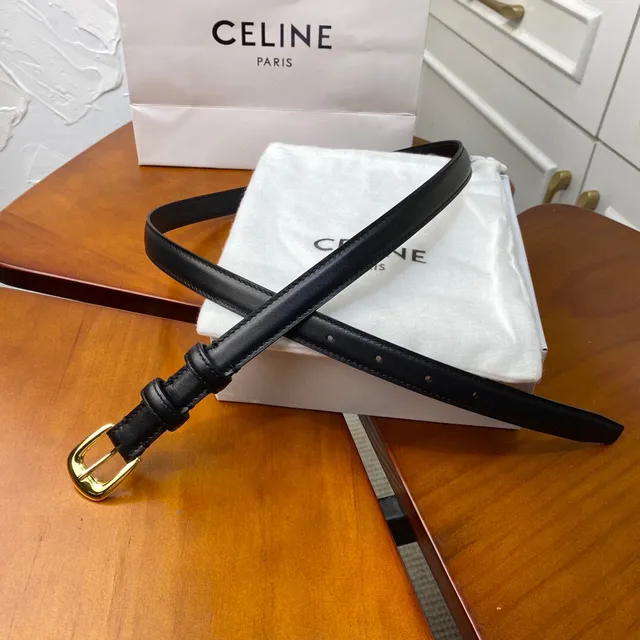 Celine Black Gold Slim Buckle Leather Belt 22