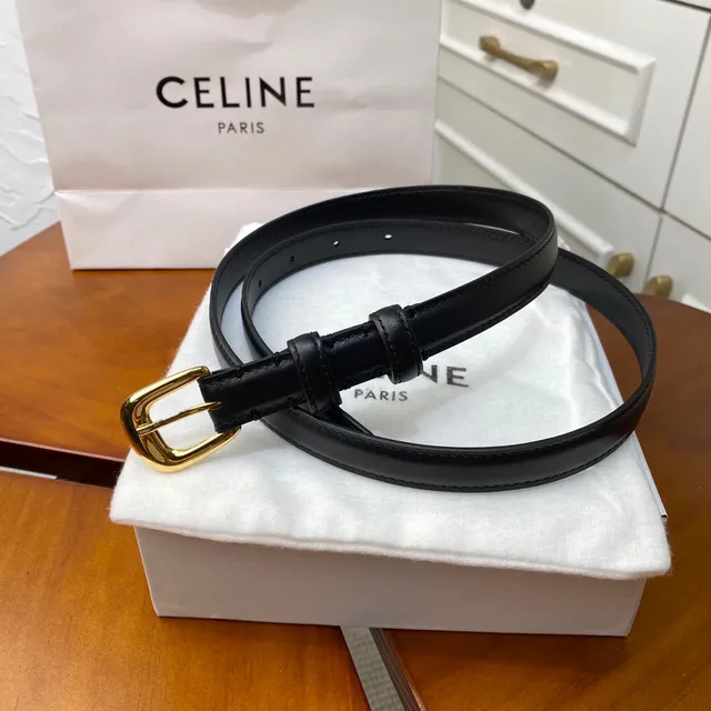 Celine Black Gold Slim Buckle Leather Belt 23