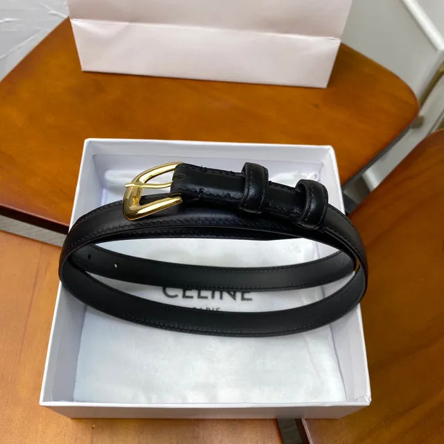 Celine Black Gold Slim Buckle Leather Belt 24
