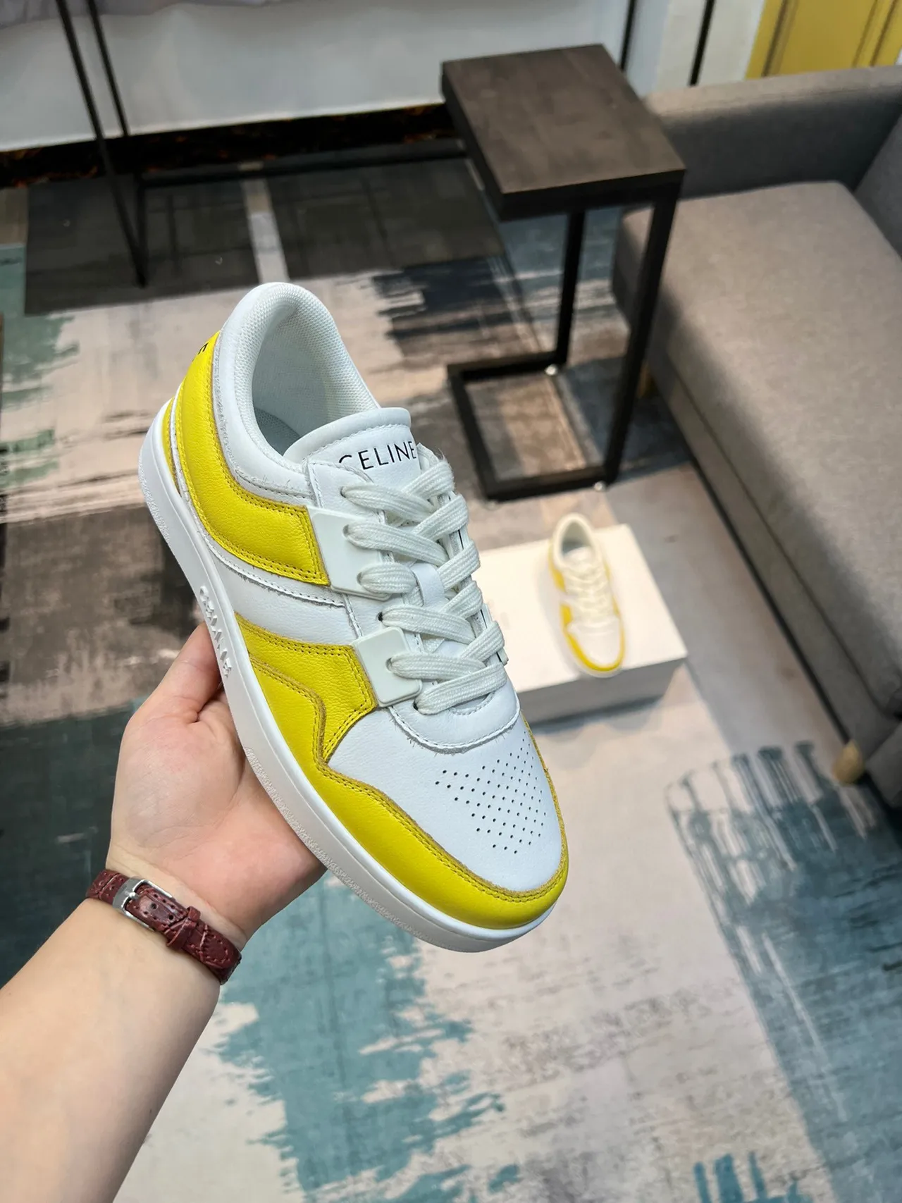Celine CT-01 Baskets lifestyle jaune et blanc 6