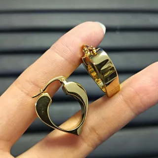 Celine Gold-Tone Asymmetrical Heart and Rectangular Hoop Earrings