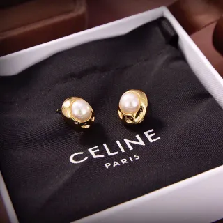 Celine Gold-Tone Oval Pearl Stud Earrings