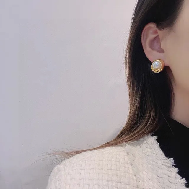 Celine Gold-Tone Oval Pearl Stud Earrings 2