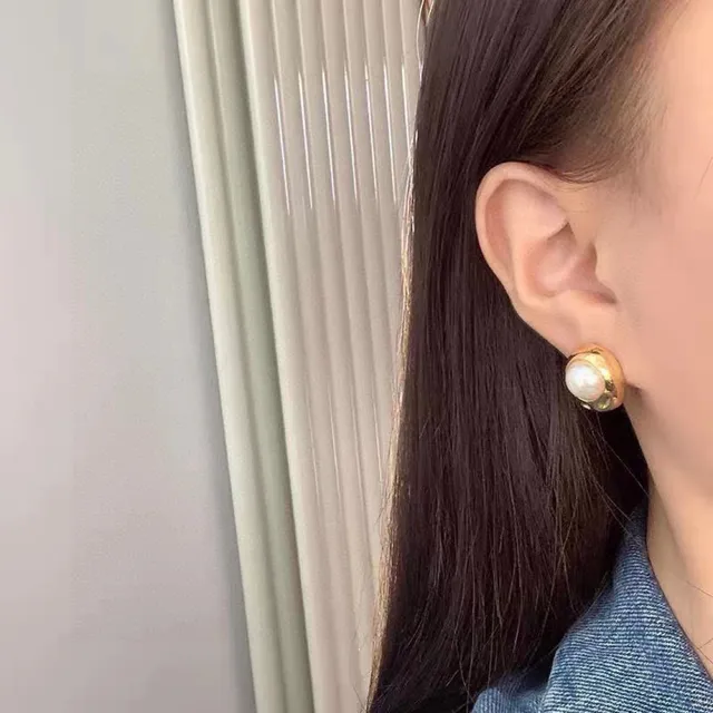 Celine Gold-Tone Oval Pearl Stud Earrings 3