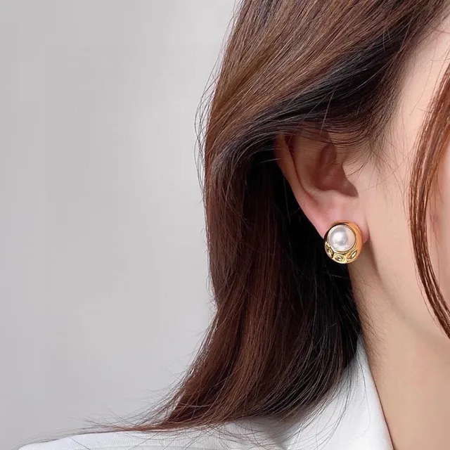 Celine Gold-Tone Oval Pearl Stud Earrings 4