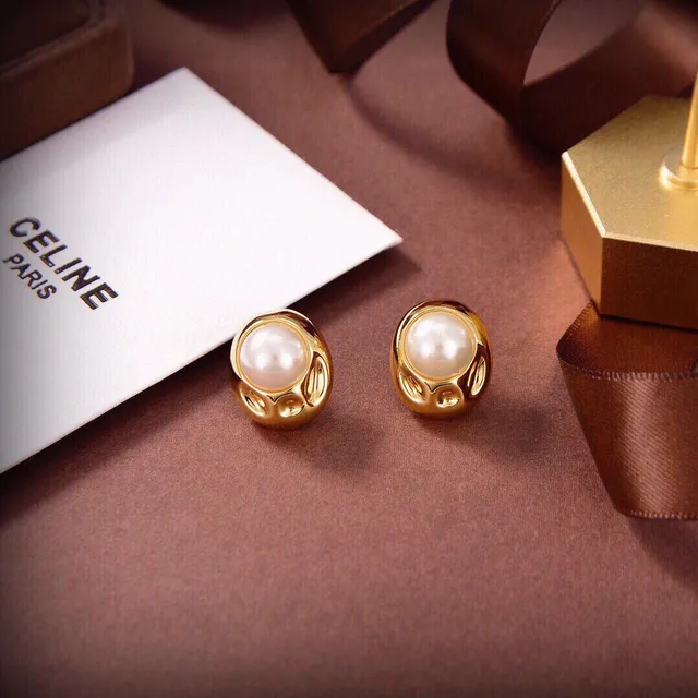 Celine Gold-Tone Oval Pearl Stud Earrings 5
