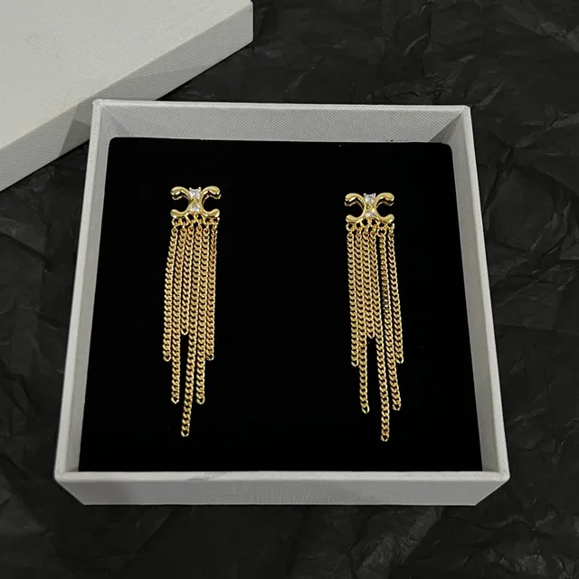 Celine Triomphe Crystal Chain Fringe Earrings 3
