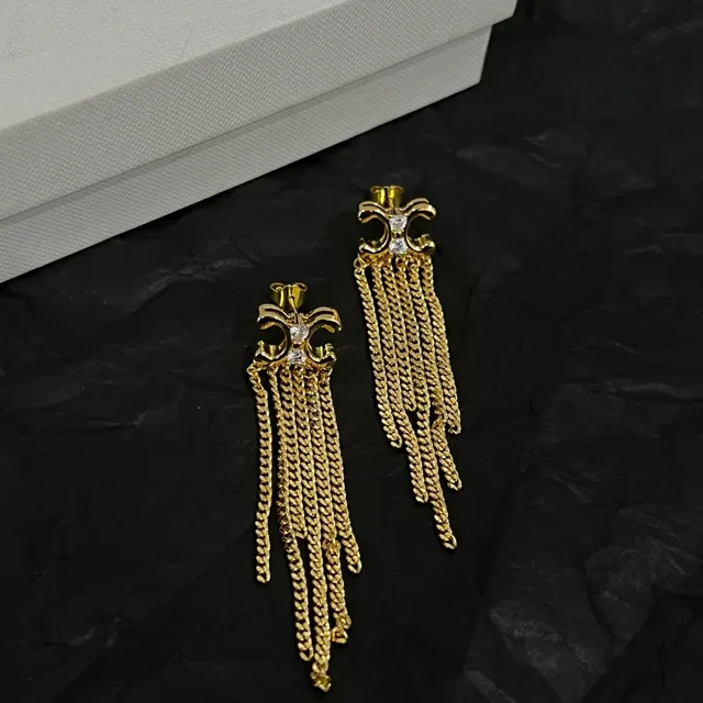 Celine Triomphe Crystal Chain Fringe Earrings 4