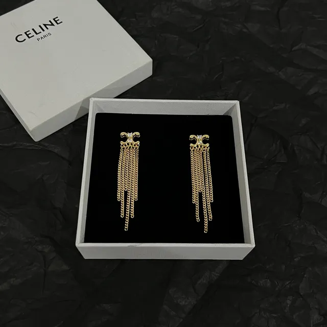 Celine Triomphe Crystal Chain Fringe Earrings 6