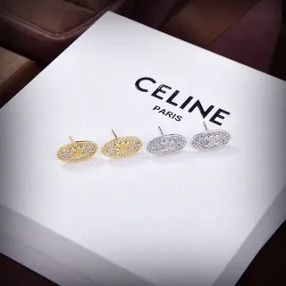 Celine Triomphe Oval Pavé Crystal Monogram Stud Earrings