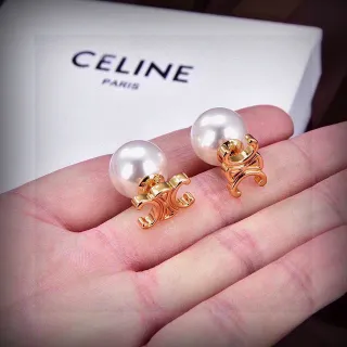 Celine Triomphe Pearl Stud Earrings