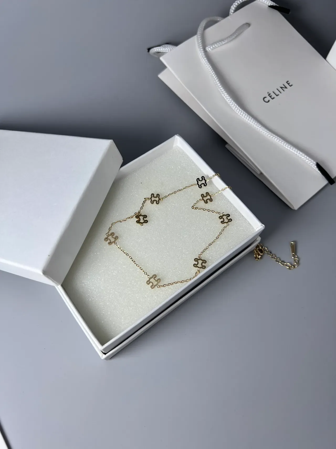 Celine Triomphe Puzzle Motif Gold and Black Enamel Necklace 3