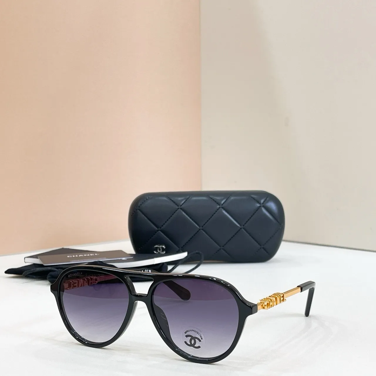 Chanel Aviator Black Gold Silhouette Double Bridge Sunglasses 2