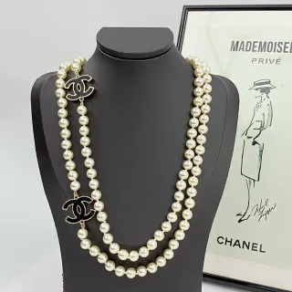 Chanel भूरा और काला दो धागे मोती हार