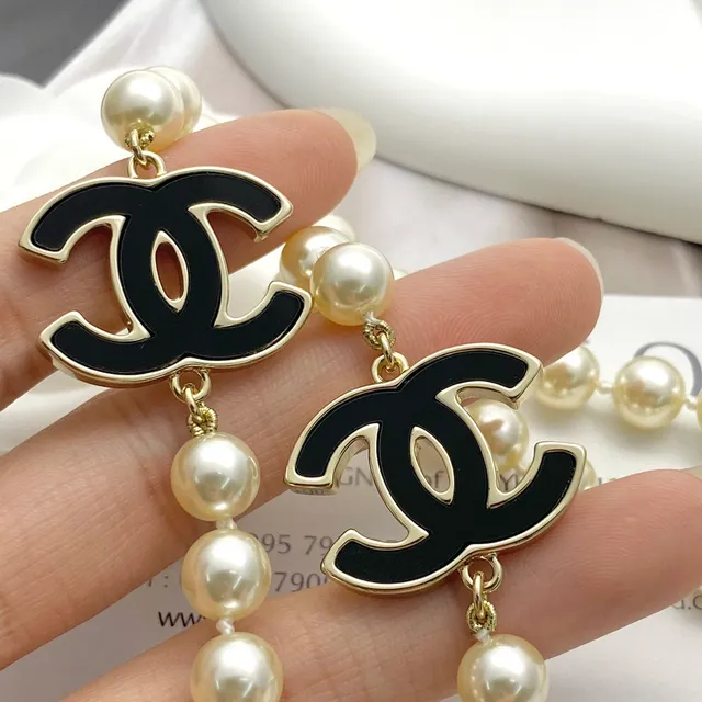Chanel Beige Black Double-Strand Pearl Necklace 4