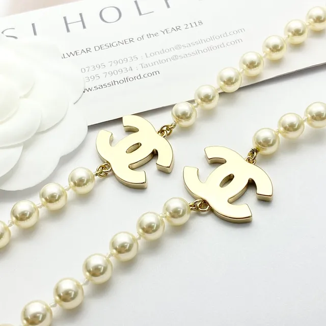 Chanel Beige Black Double-Strand Pearl Necklace 5