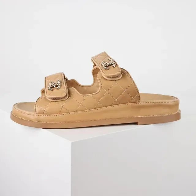 Chanel Beige Quilted Leather Dual-Strap Slippers 2