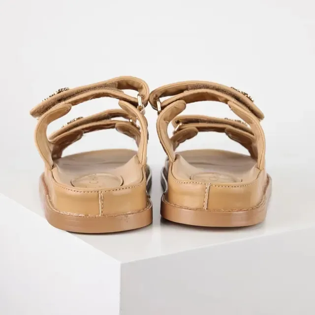 Chanel Beige Quilted Leather Dual-Strap Slippers 3